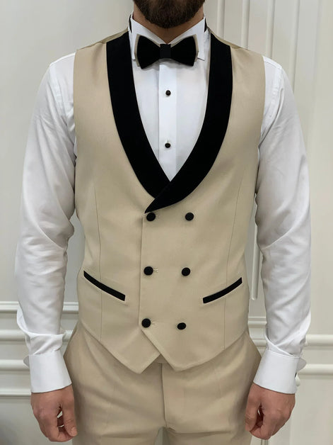 Joliet Slim Fit Peak Lapel Beige Tuxedo