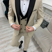 Molalla Beige Slim Fit Velvet Peak Lapel Tuxedo