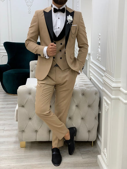 Molalla Slim Fit Velvet Peak Lapel Golden Tuxedo