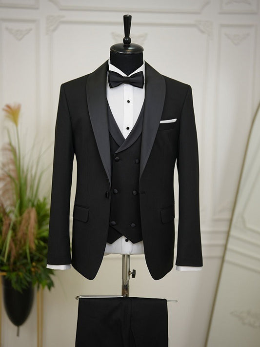 Ocala Black Slim Fit Shawl Lapel All Black Tuxedo