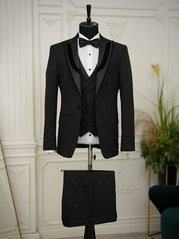 Ocala Slim Fit Velvet Peak Lapel All Black Tuxedo