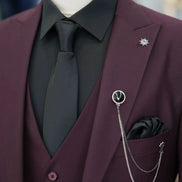 GentWith Ocala Burgundy Slim Fit 3 Piece Peak Lapel Suit