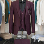 GentWith Ocala Burgundy Slim Fit 3 Piece Peak Lapel Suit