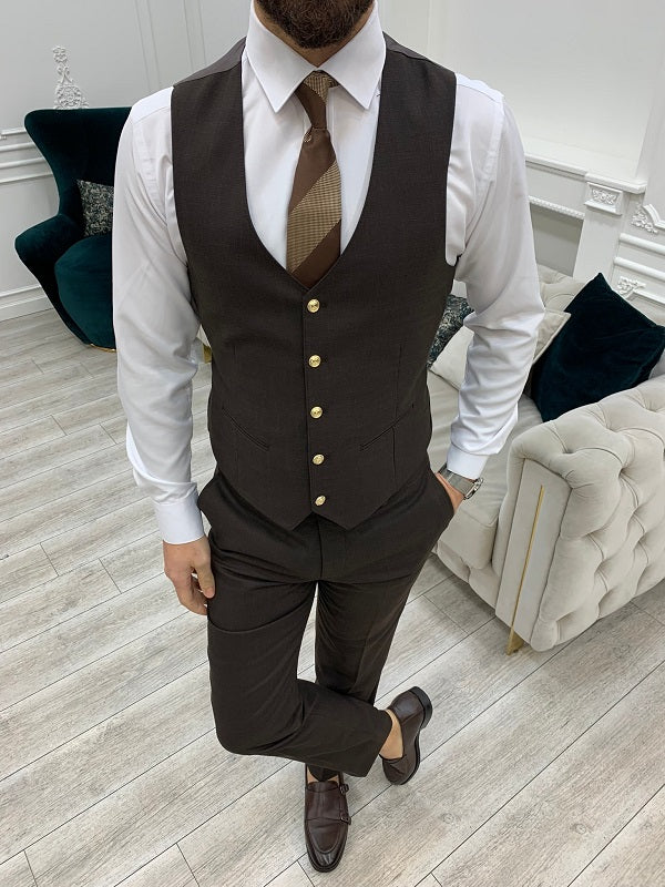 Ocala Slim Fit Peak Lapel Dark Brown Suit