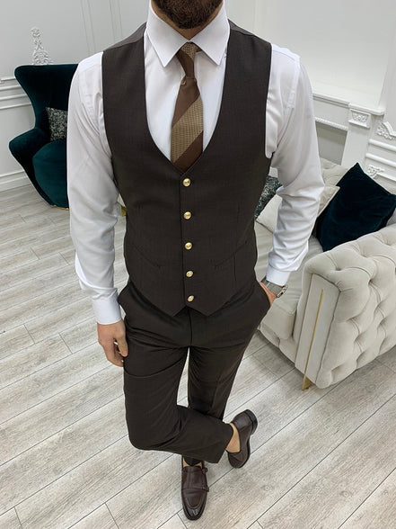 Ocala Slim Fit Peak Lapel Dark Brown Suit