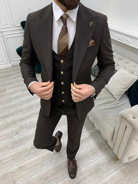 Ocala Slim Fit Peak Lapel Dark Brown Suit