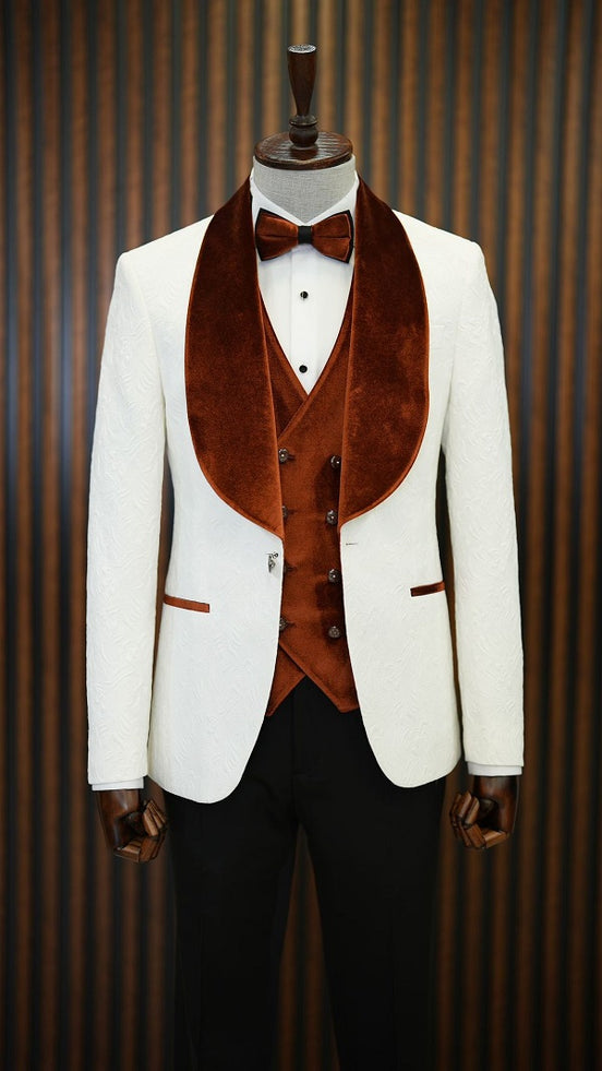 White Brown Shawl Lapel Tuxedo