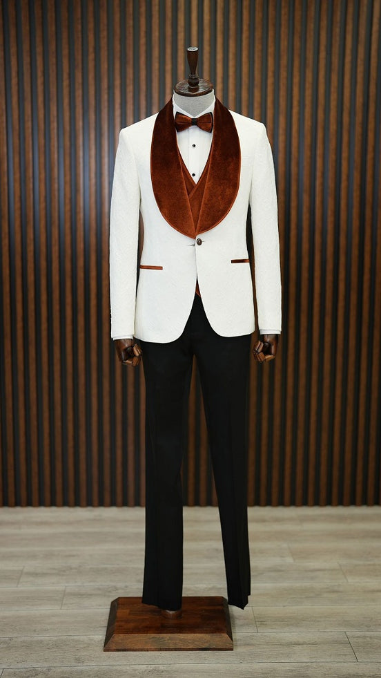White Brown Shawl Lapel Tuxedo