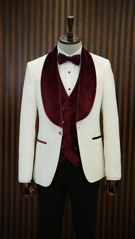 White Burgundy Shawl Lapel Tuxedo