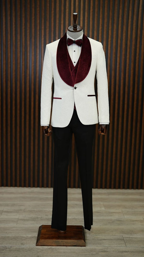 White Burgundy Shawl Lapel Tuxedo