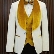 Ocala White Yellow Slim Fit Velvet Shawl Lapel Tuxedo