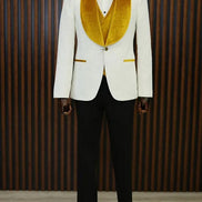 Ocala White Yellow Slim Fit Velvet Shawl Lapel Tuxedo