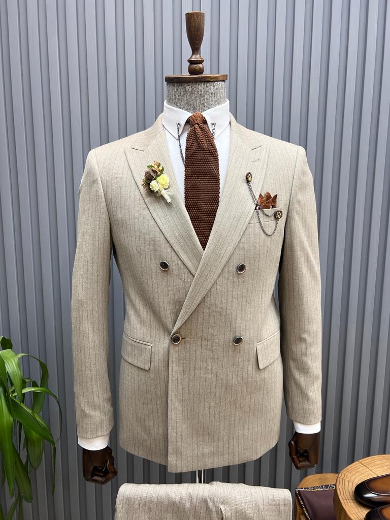 Beige Pinstripe Suit