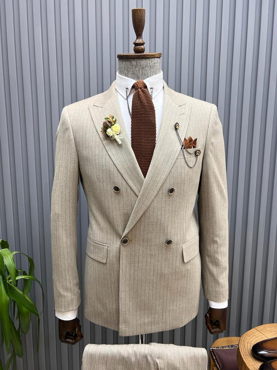 Beige Pinstripe Suit