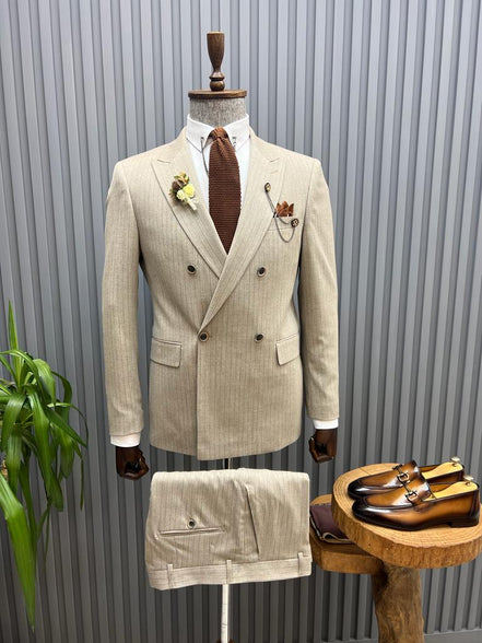 Beige Pinstripe Suit