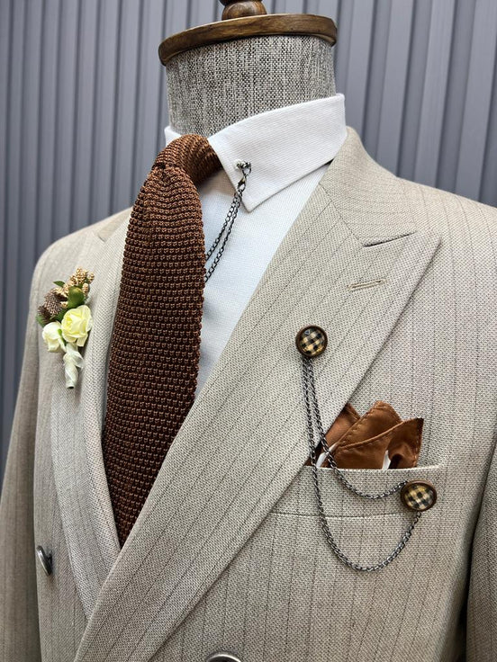 Beige Pinstripe Suit