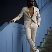GentWith Pierre Beige Slim Fit Linen Suit