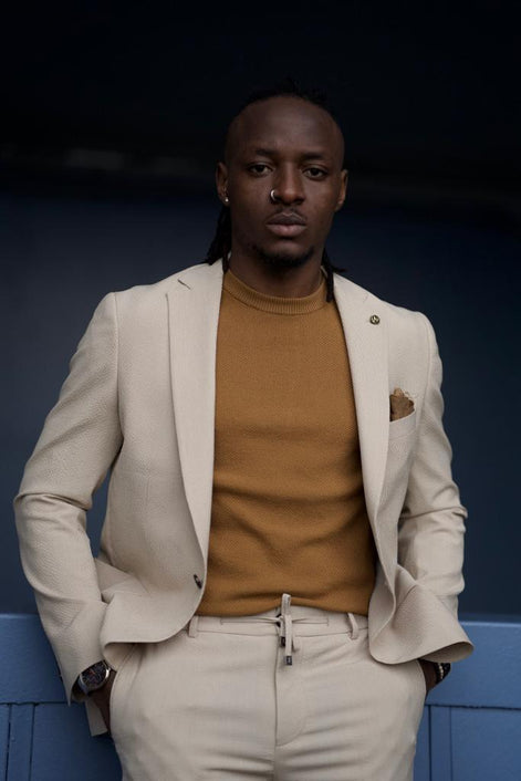 GentWith Pierre Beige Slim Fit Linen Suit