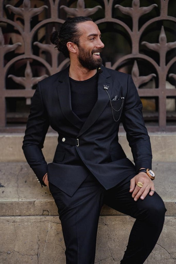 GentWith Pierre Black Slim Fit Buckle Up Suit