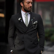 GentWith Pierre Black Slim Fit Double Breasted Pinstripe Suit
