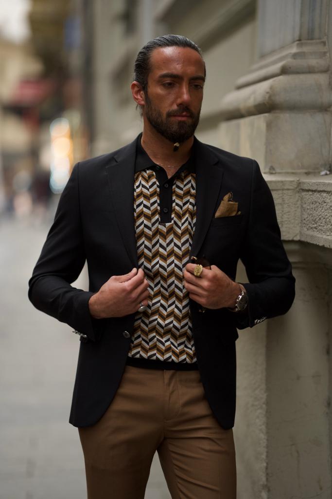 Pierre Black Slim Fit Notch Lapel Linen Blazer