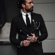GentWith Pierre Black Slim Fit Double Breasted Suit