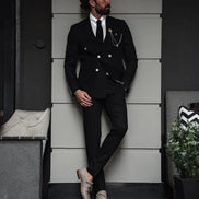 GentWith Pierre Black Slim Fit Double Breasted Suit