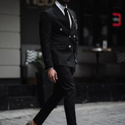 GentWith Pierre Black Slim Fit Double Breasted Suit