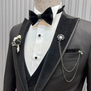 Pierre Black Slim Fit Velvet Peak Lapel Tuxedo