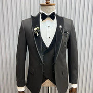 Pierre Black Slim Fit Velvet Peak Lapel Tuxedo