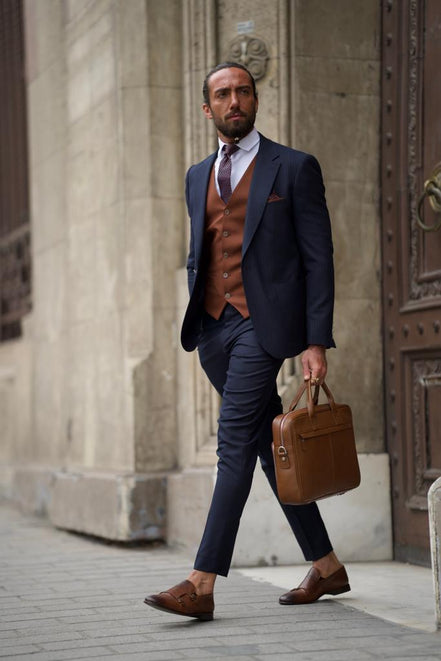 GentWith Pierre Dark Blue Slim Fit Pinstripe Combination Suit