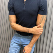 GentWith Pierre Dark Blue Slim Fit Zipper Polo T-Shirt