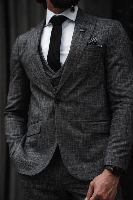 Pierre Dark Gray Slim Fit Crosshatch Suit