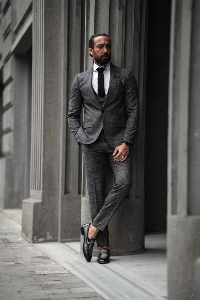 Pierre Dark Gray Slim Fit Crosshatch Suit