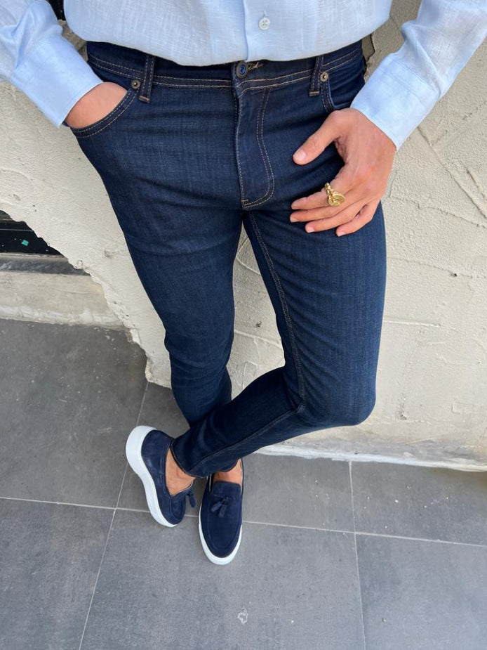 Pierre Dark Navy Blue Mens Jeans
