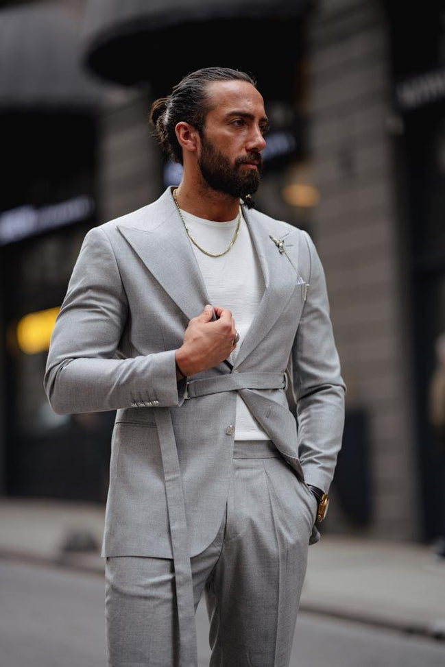GentWith Pierre Gray Slim Fit Buckle Up Suit