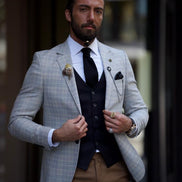 Pierre Gray Slim Fit Notch Lapel Plaid Blazer