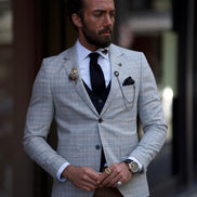 Pierre Gray Slim Fit Notch Lapel Plaid Blazer