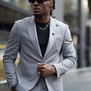 GentWith Pierre Gray Slim Fit Pinstripe Cotton Suit