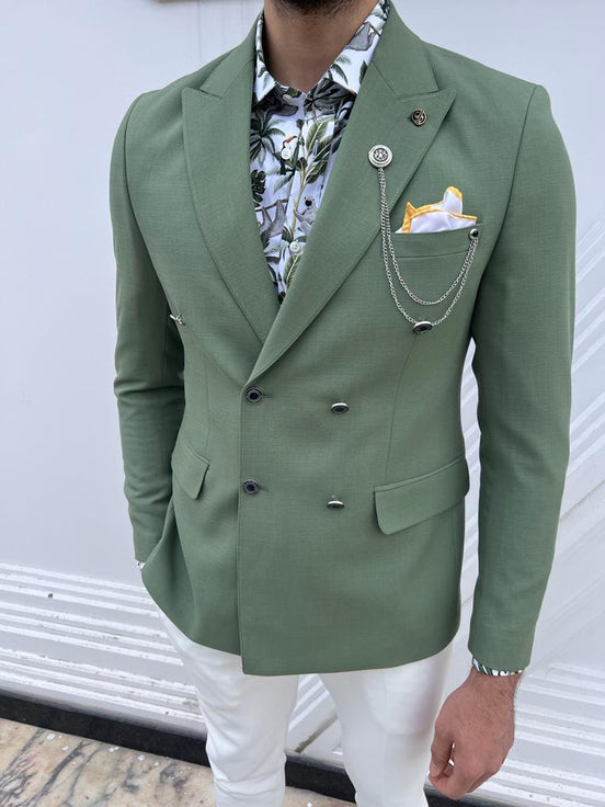 Green Double Breasted Linen Blazer