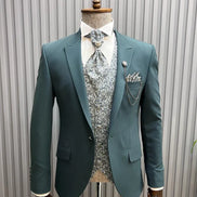 Pierre Green Slim Fit Floral Peak Lapel Groom Suit