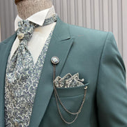 Pierre Green Slim Fit Floral Peak Lapel Groom Suit