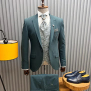 Pierre Green Slim Fit Floral Peak Lapel Groom Suit