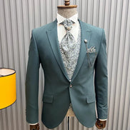 Pierre Green Slim Fit Floral Peak Lapel Groom Suit