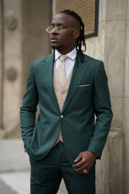 GentWith Pierre Green Slim Fit Pinstripe Combination Suit