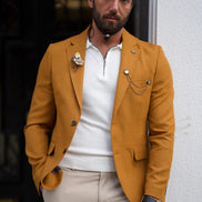 Pierre Light Mustard Slim Fit Notch Lapel Cotton Blazer