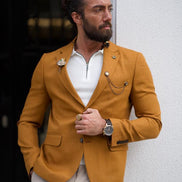 Pierre Light Mustard Slim Fit Notch Lapel Cotton Blazer