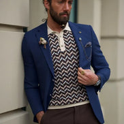 Pierre Navy Blue Slim Fit Notch Lapel Linen Blazer