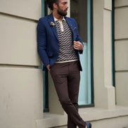 Pierre Navy Blue Slim Fit Notch Lapel Linen Blazer