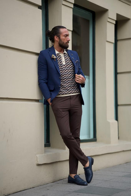 Navy Blue Linen Blazer